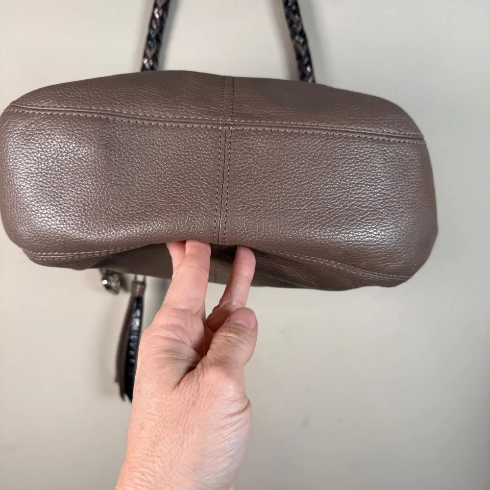 Brighton Barbados Pewter Pebbled Leather Hobo Shoulder Bag